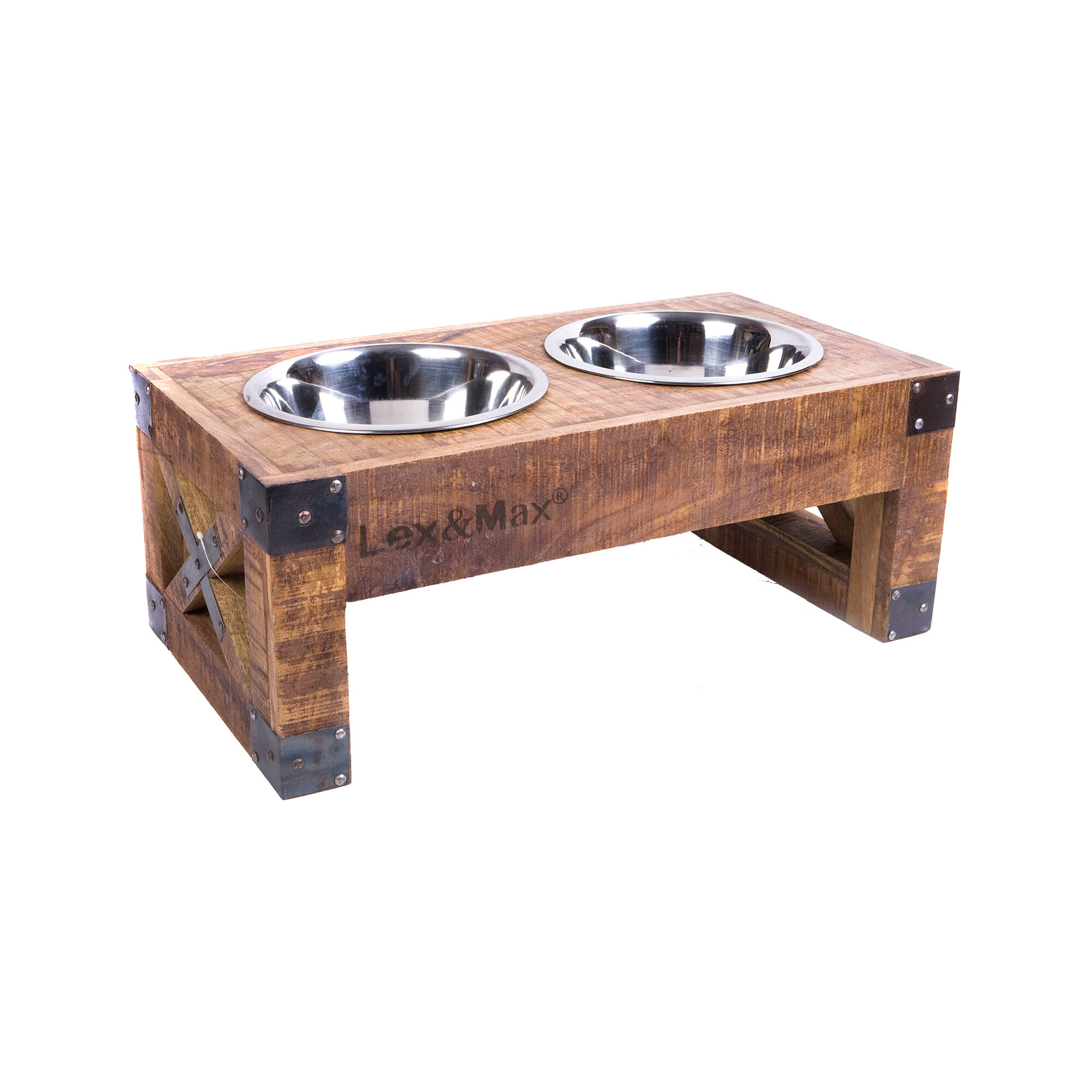 Lex & Max Feeder - Feeding bowls - stainless steel bowls 24 cm - Wood