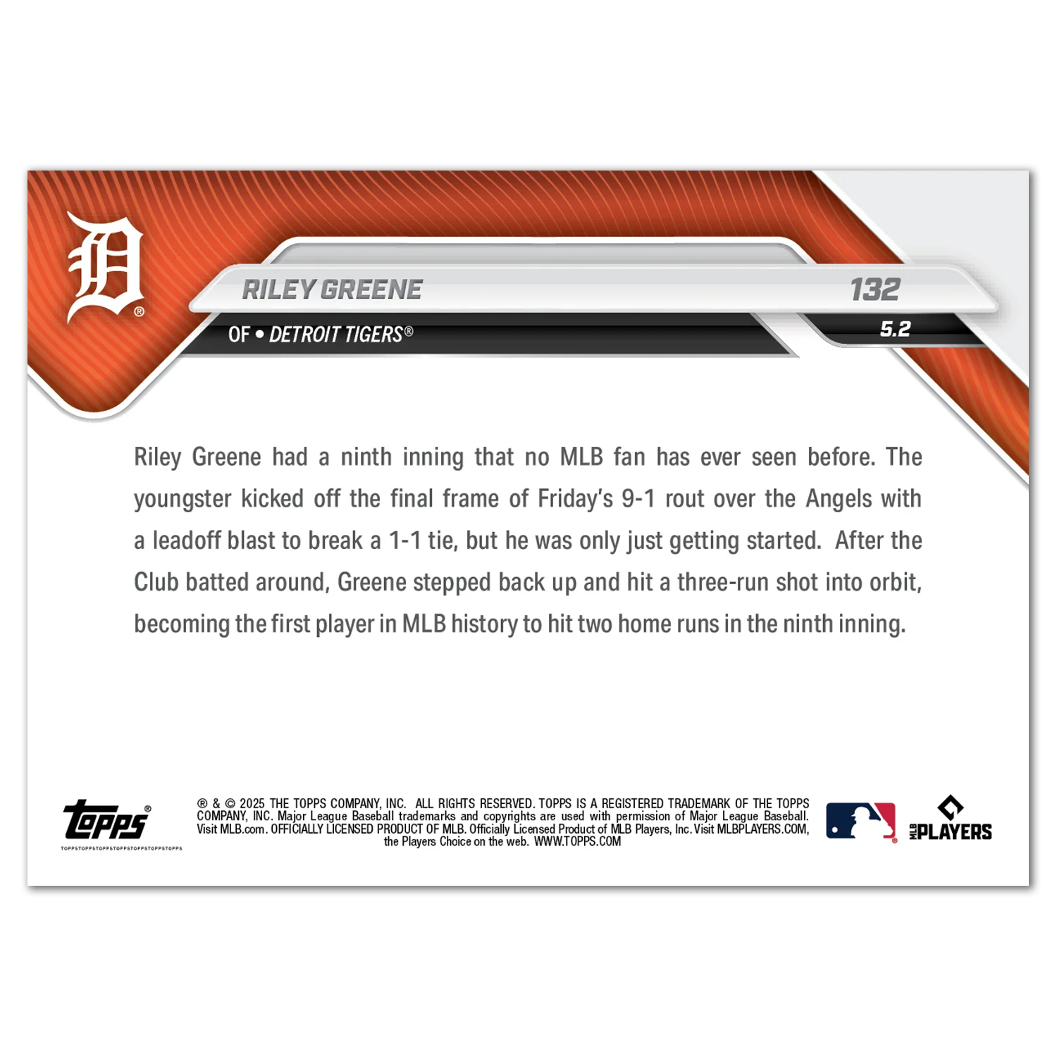 Riley Greene - 2025 MLB Topps NOW® - Card 132