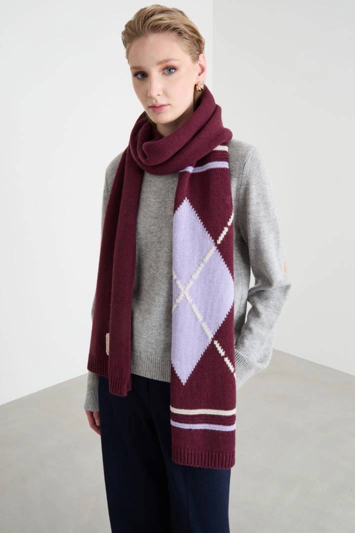 Argyle maxi scarf - BORDEAUX LILAC WHITE