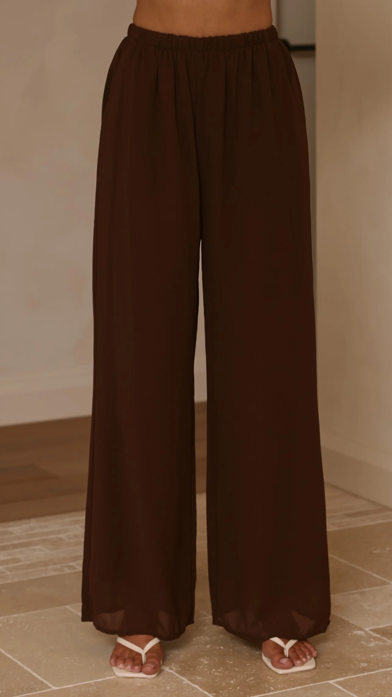 Zabrina Semi Sheer Strapless Top and Pants Set - Chocolate