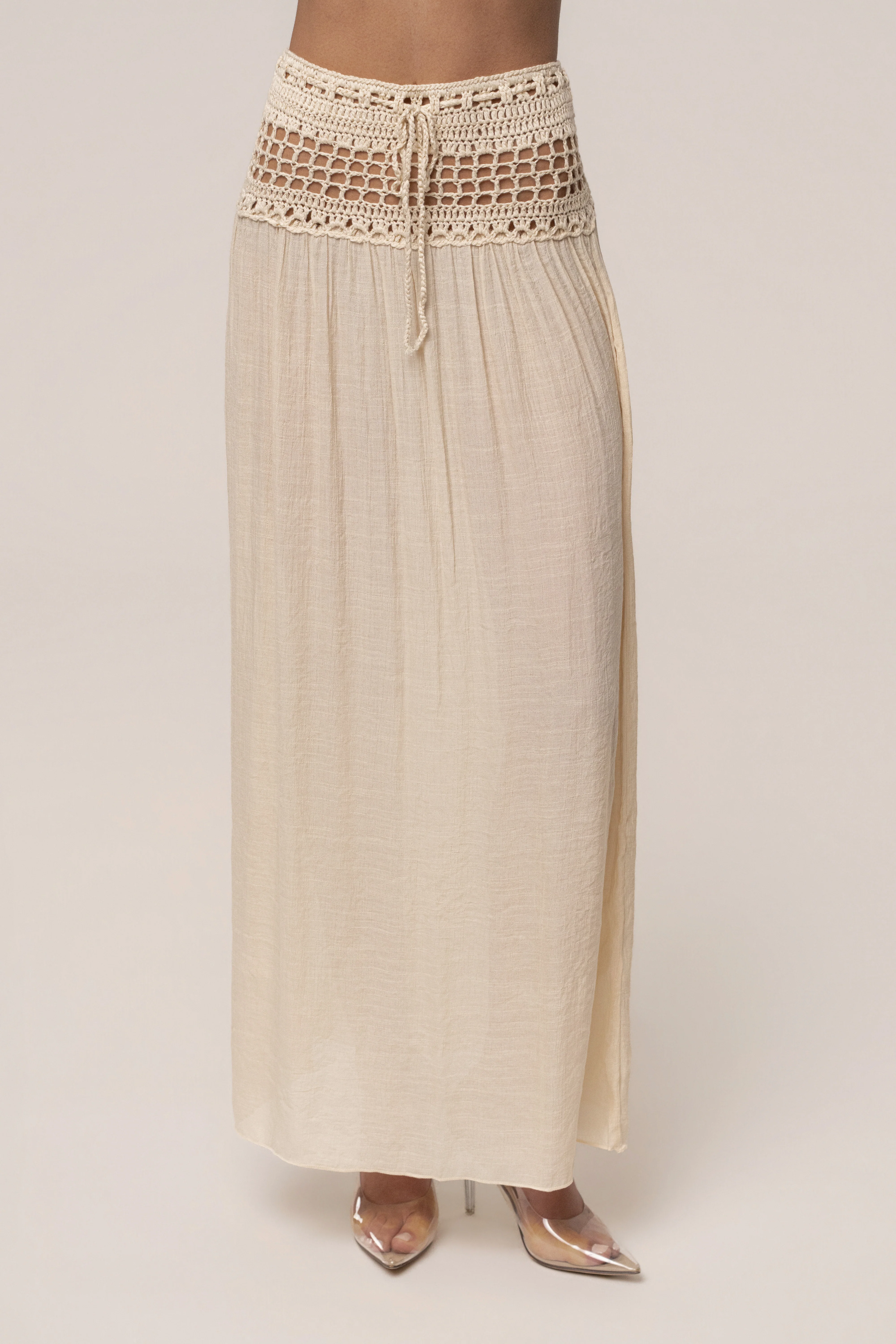 Beige Resort Crochet Maxi Skirt