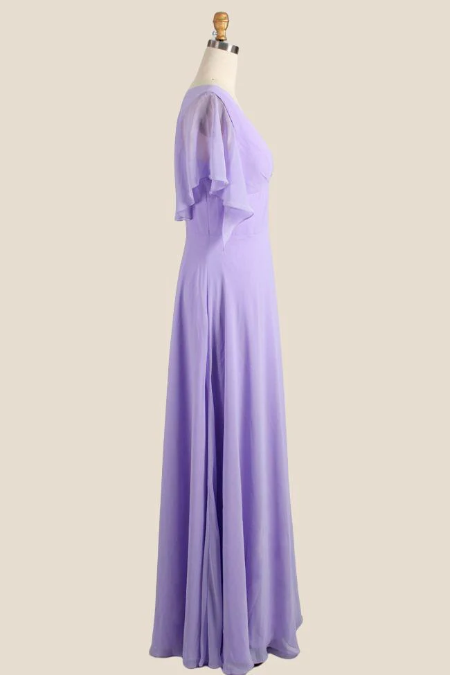V-neck Lilac A-line Chifoon Bridesmaid Dress