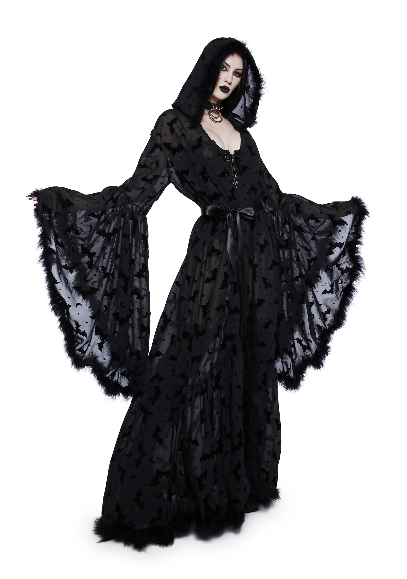 Witch You Were Here Marabou Robe - Black