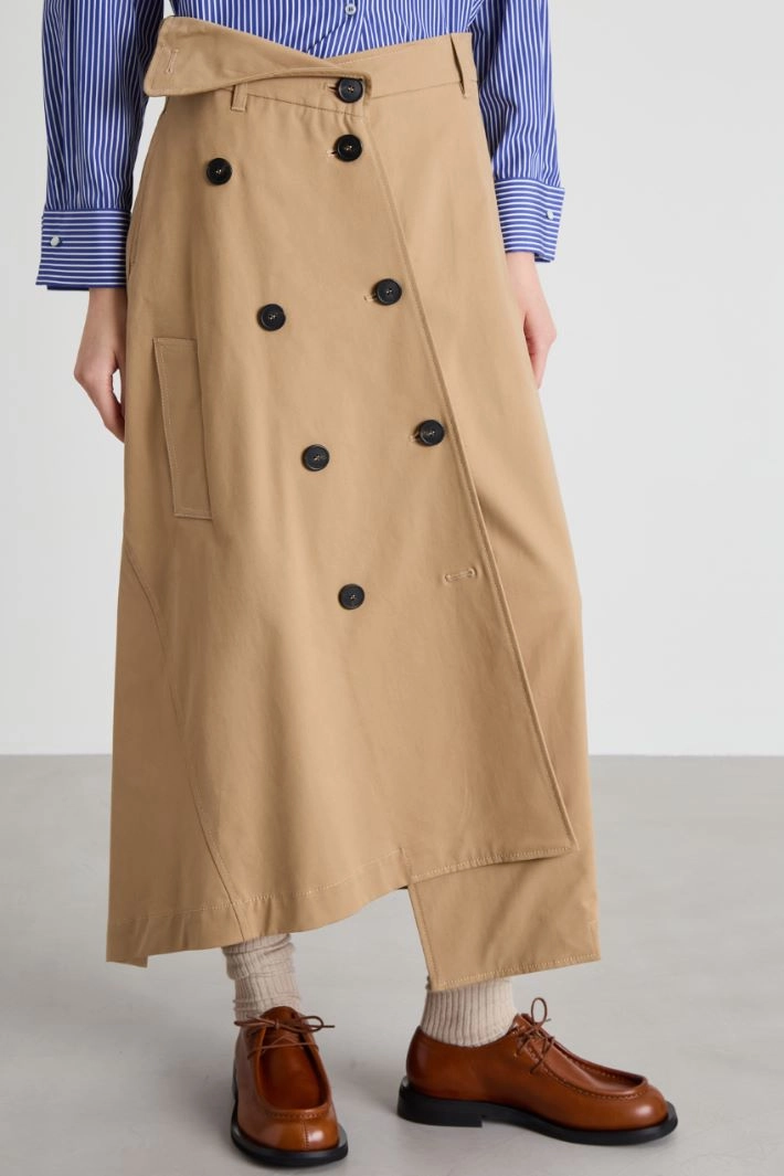 Cotton gabardine trench skirt - BEIGE