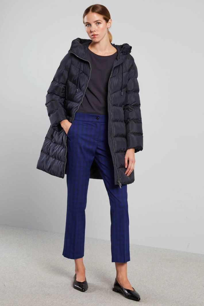 Long tech satin padded coat - NIGHT BLUE