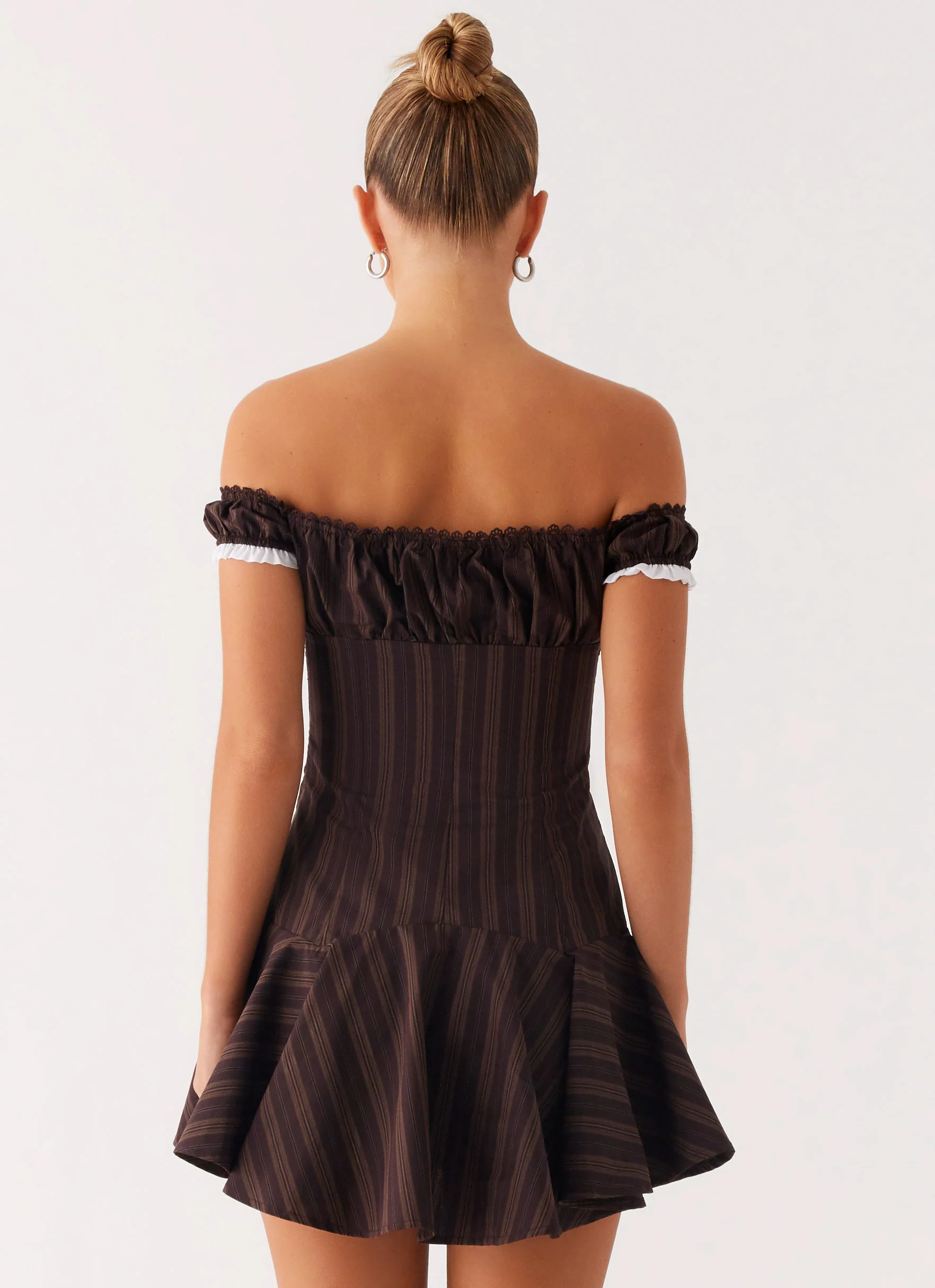 Jumana Off Shoulder Mini Dress - Toffee Stripe