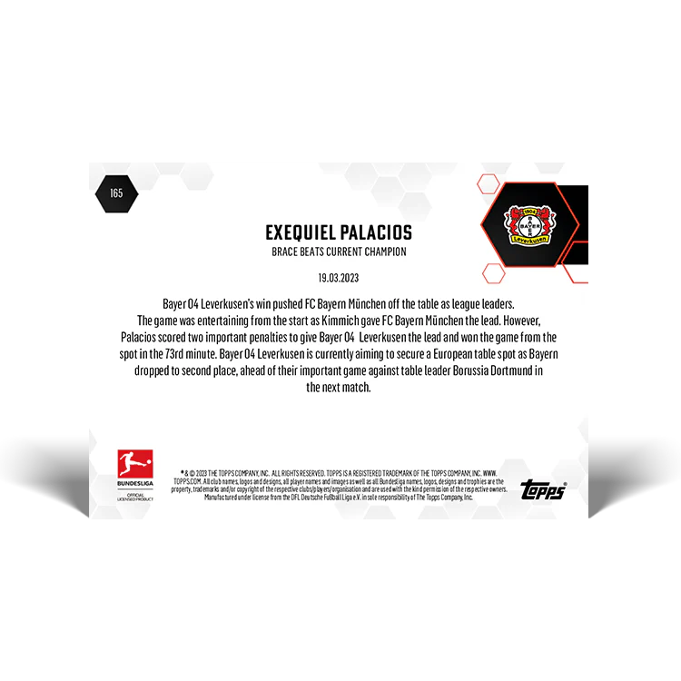 Topps UK - Brace beats current champion - Bundesliga TOPPS NOW® Card #165