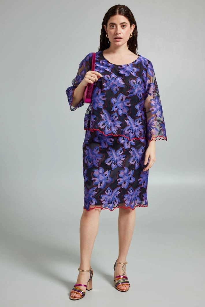 Embroidered tulle skirt - VIOLET RED BLACK