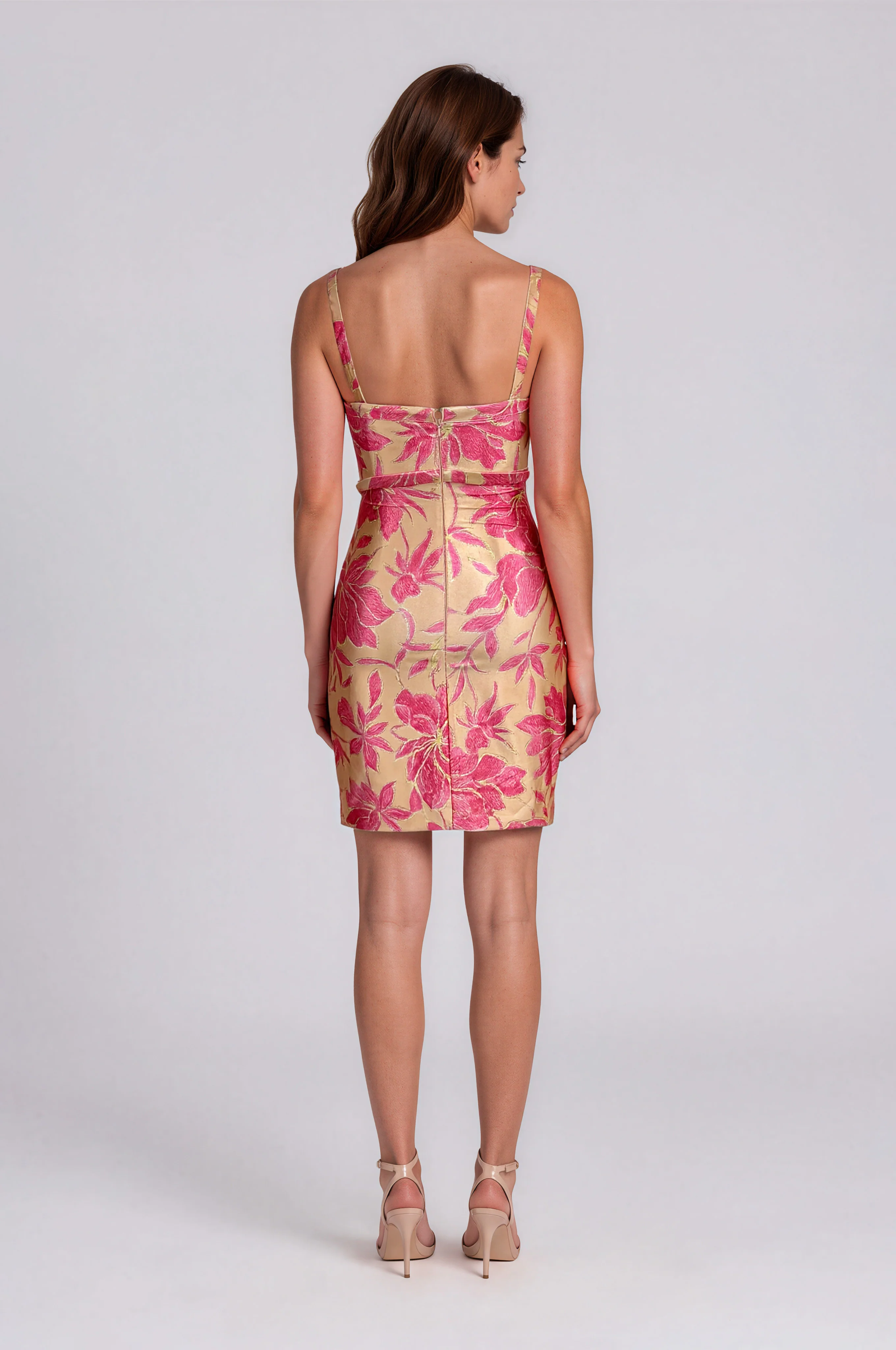 Sleeveless Square Neck Floral Sheath Cocktail