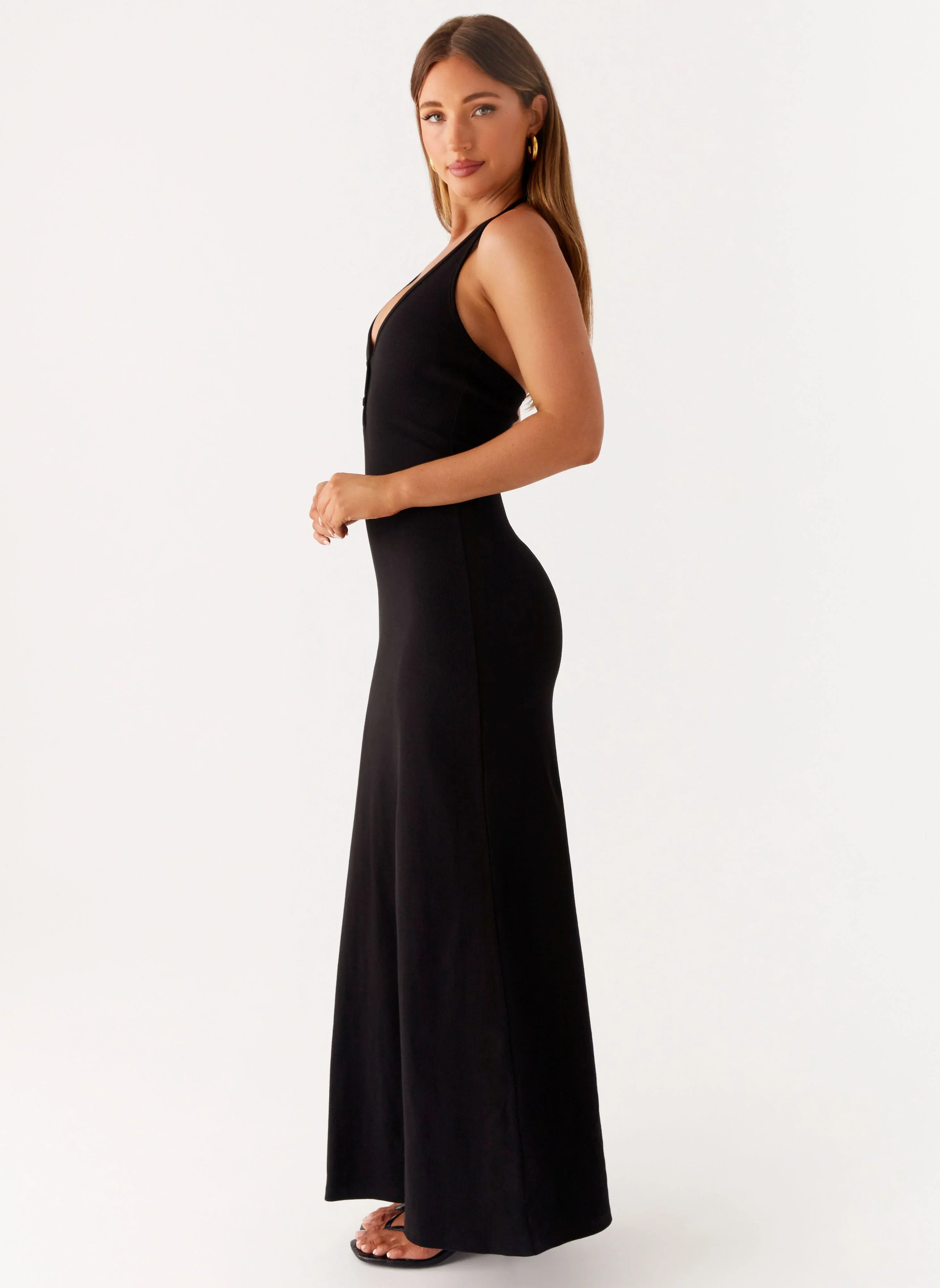 Yaselle Button Front Maxi Dress - Black