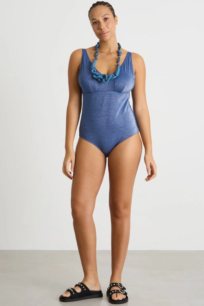 Laminated jersey swimsuit - BLUE