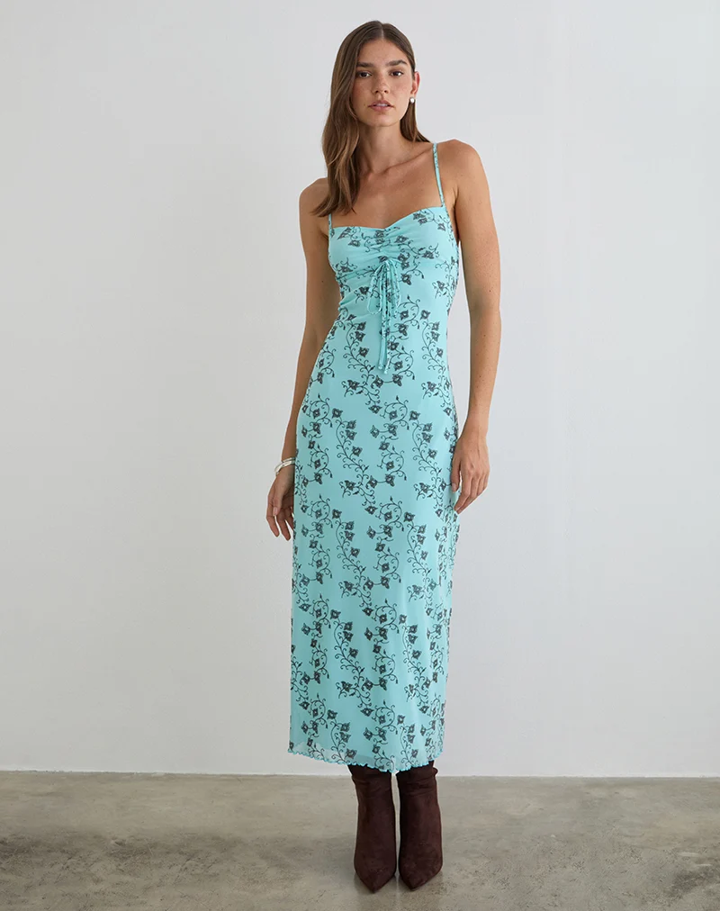 Collete Midi Dress in Winding Ivy Blue