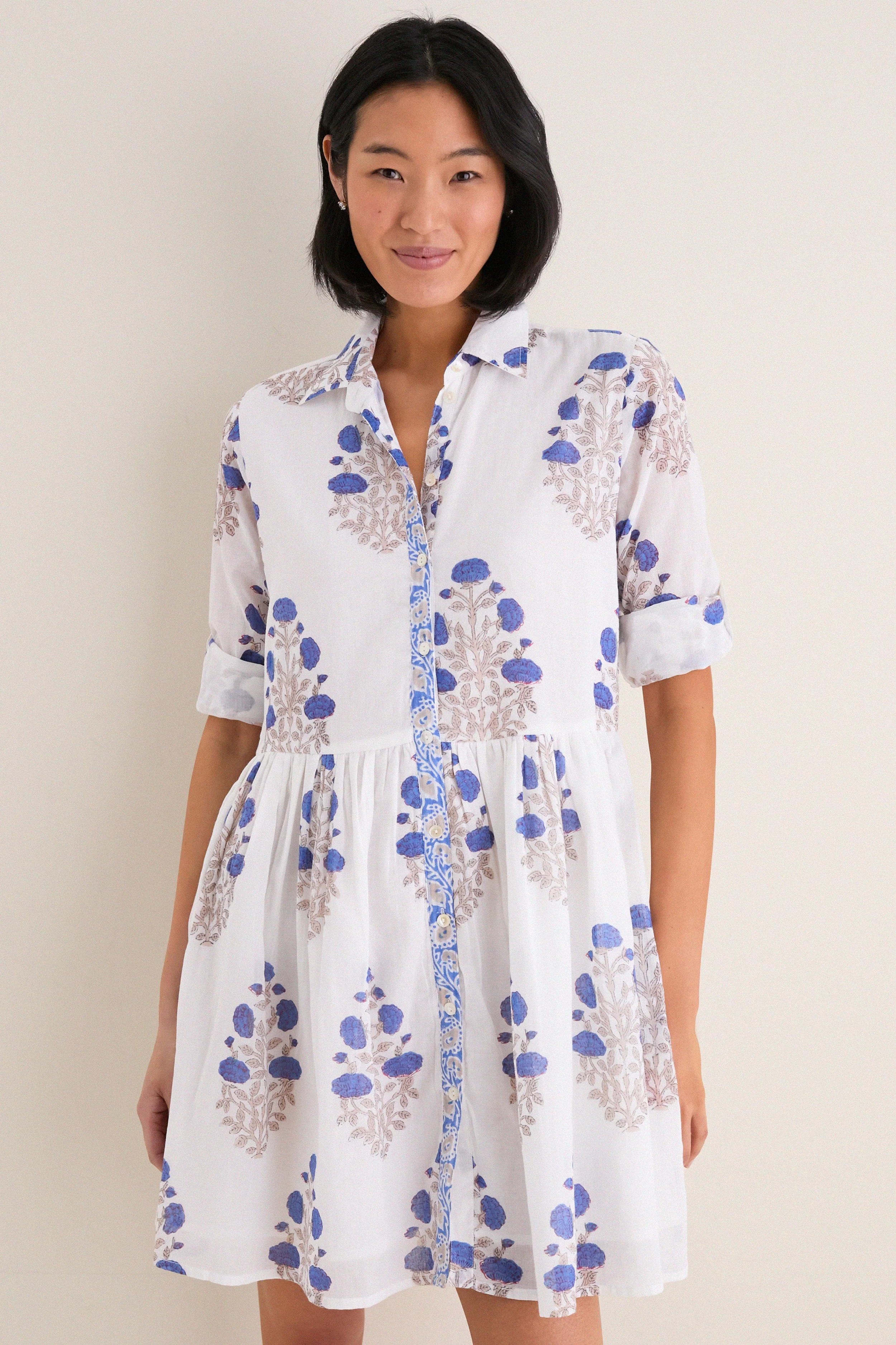 Laguna Blue Long Sleeve Mini Shirt Dress