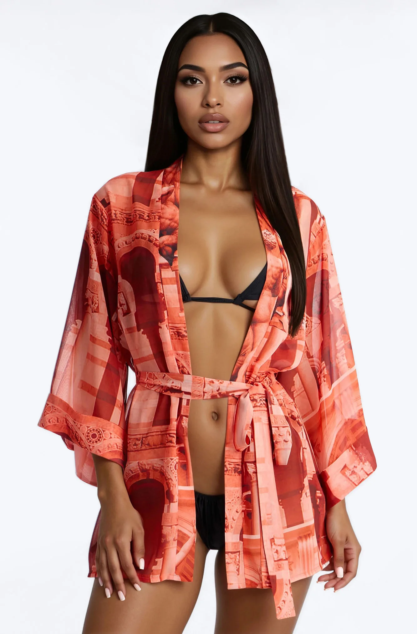 Enjoy The Waves Novelty Swim Cover Up Kimono - Orange
