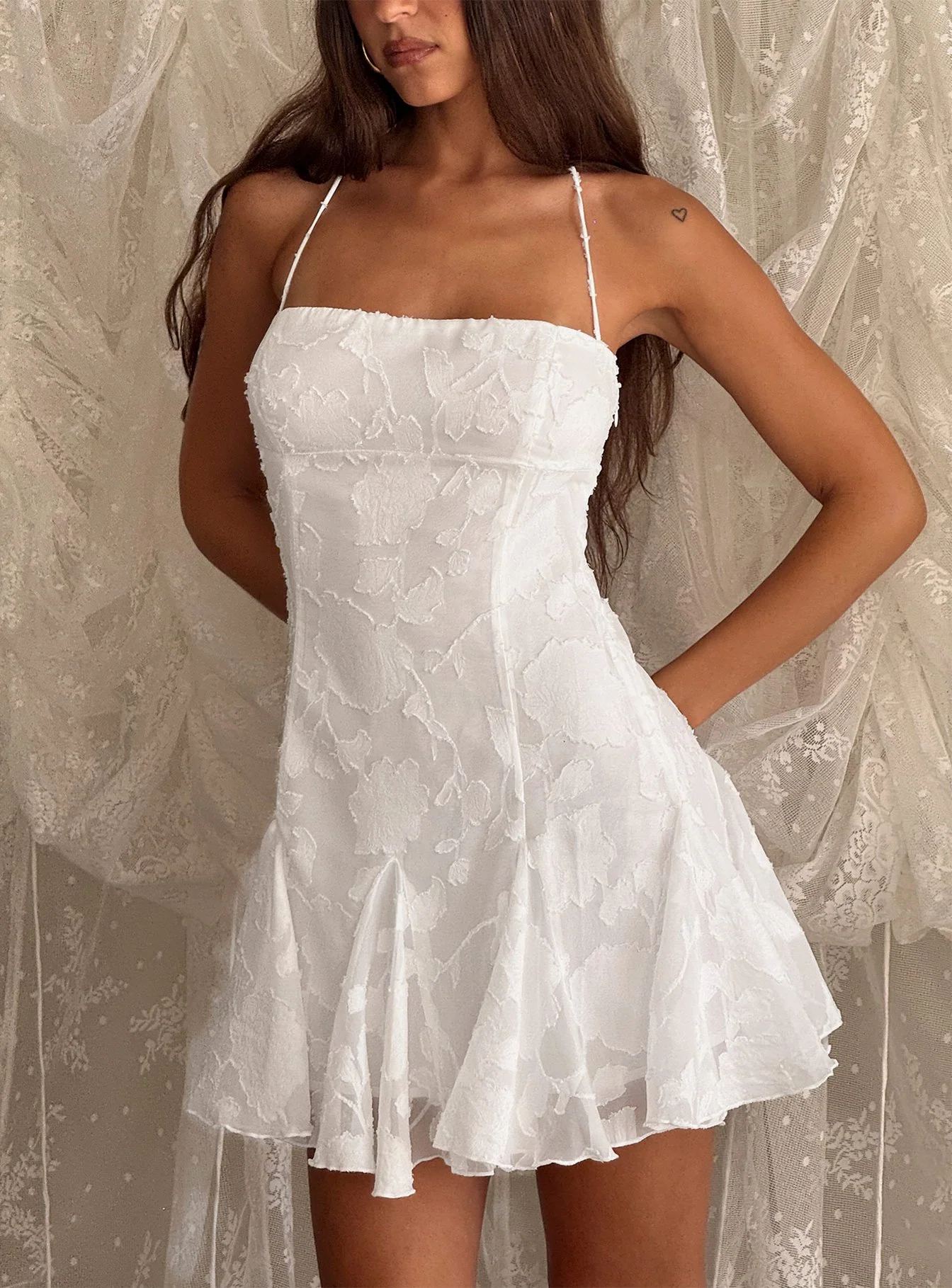 Delamere Mini Dress White Burnout Tall