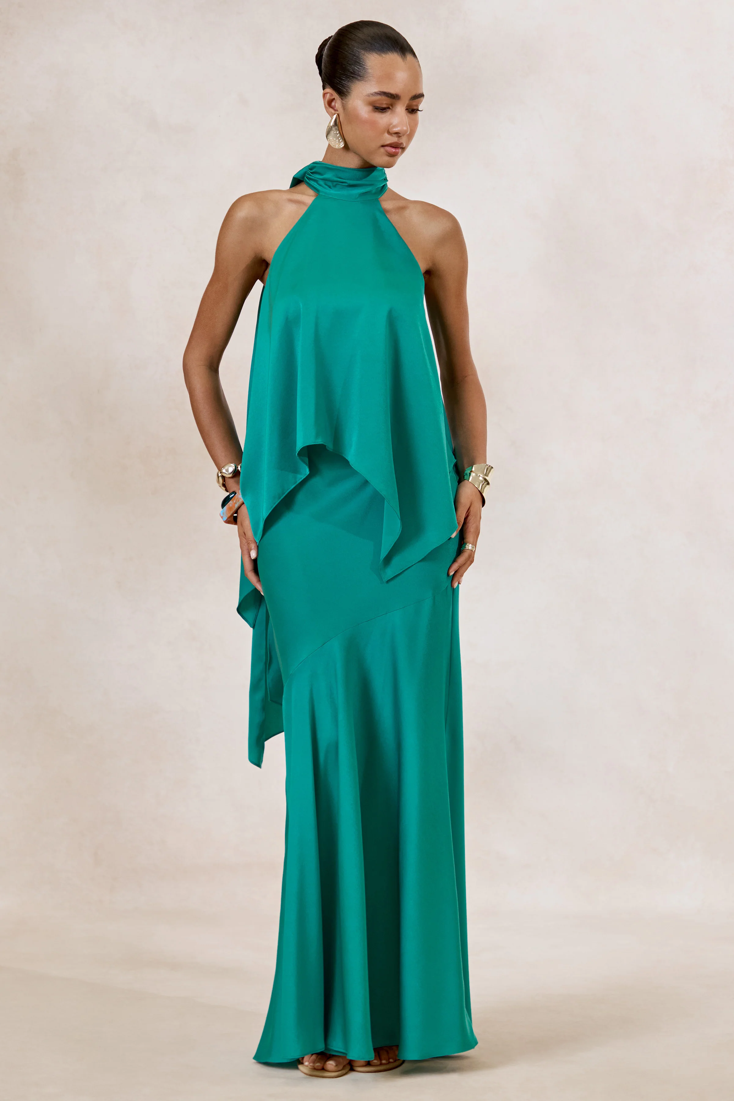 Sarina | Teal Satin Maxi Skirt