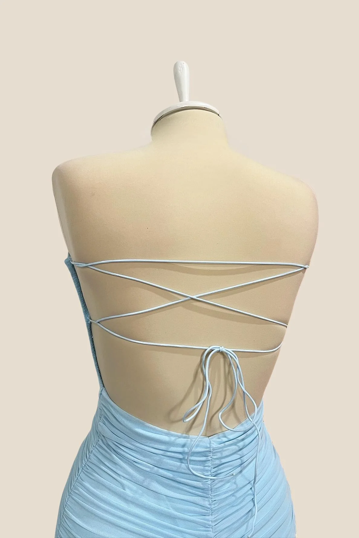 Strapless Blue Bodycon Lace-up Short Dress