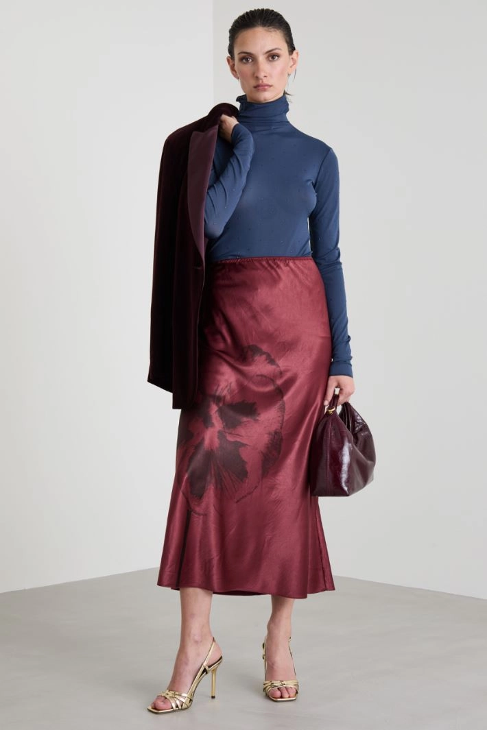 Printed satin midi skirt - BORDEAUX