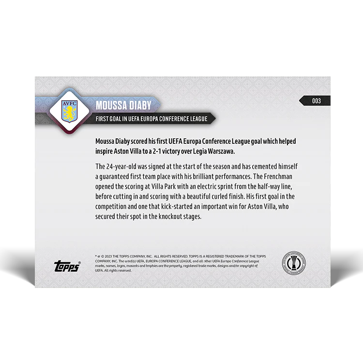 Topps UK - Moussa Diaby - First goal in UEFA Europa Conference League - UECL TOPPS NOW® Card #3
