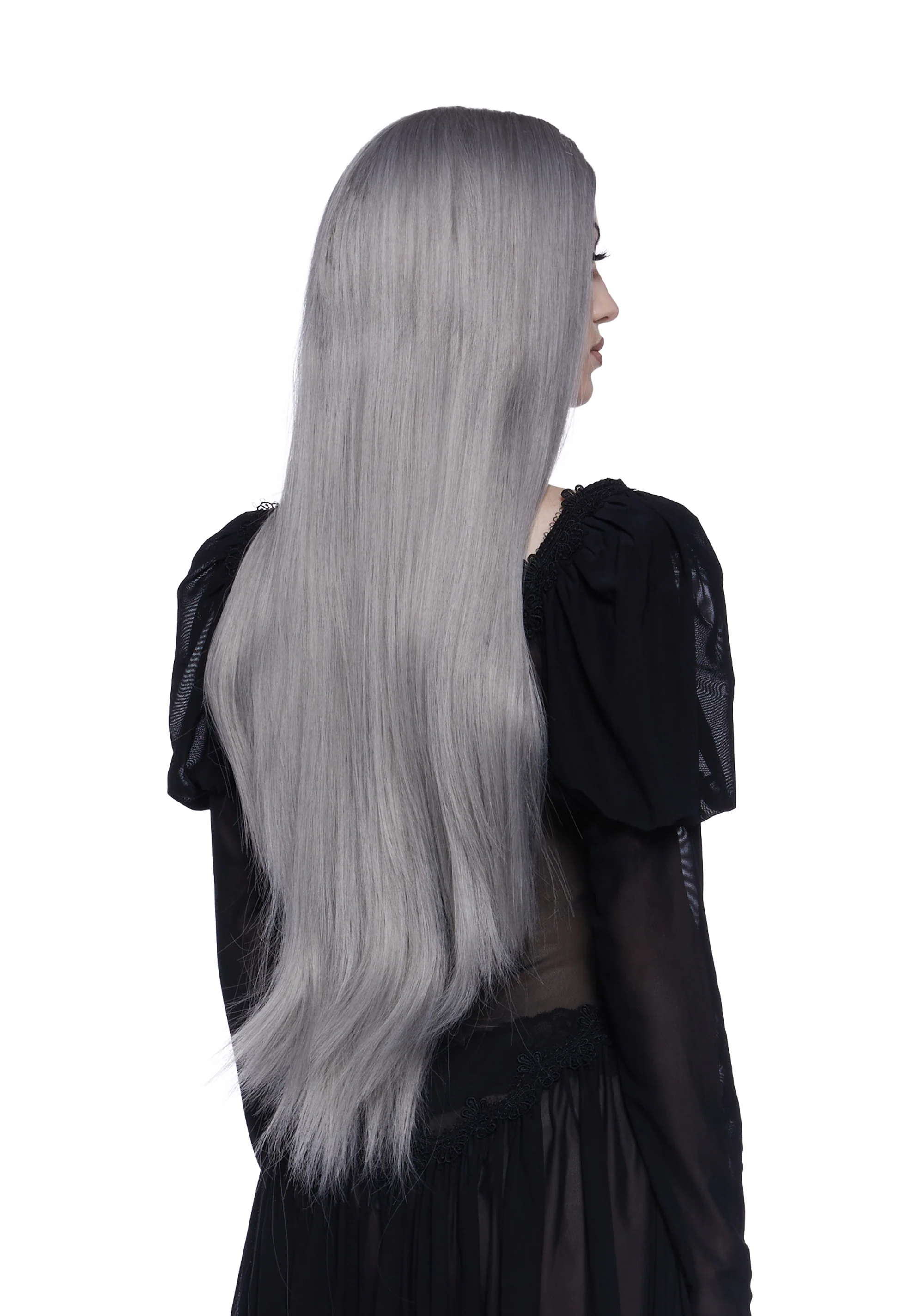 Straight Wig With Center Part - Gray