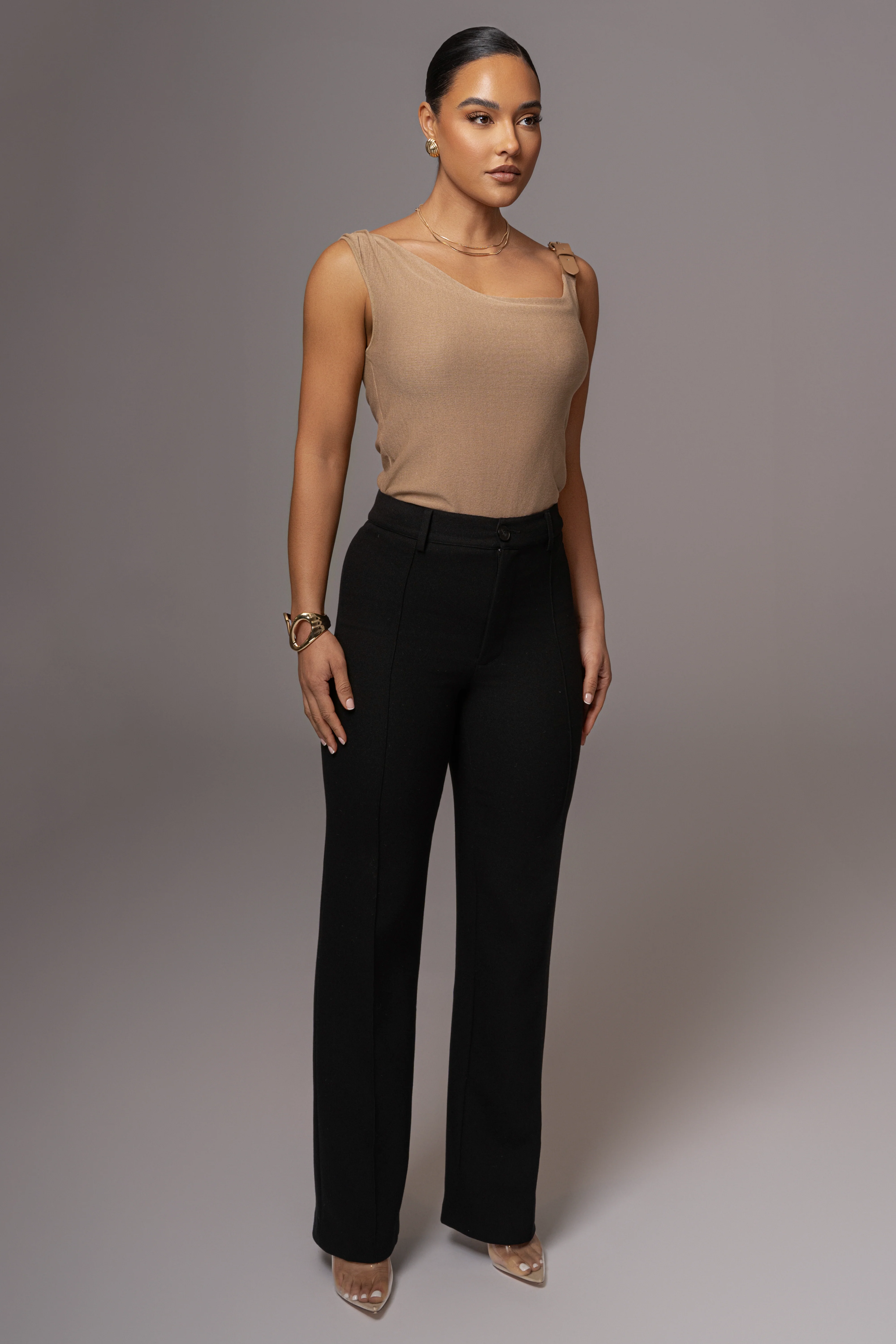 Beige Shanti Faux Buckle Top