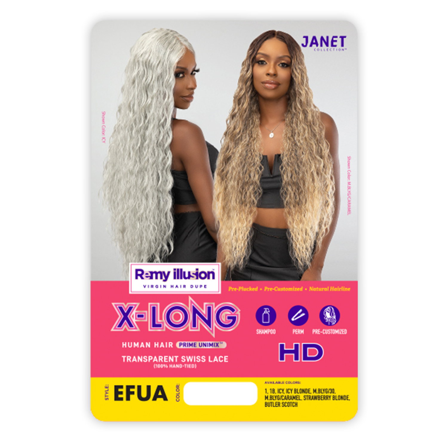 Janet Collection Human Hair Blend HD Swiss Lace Front Wig Remy Illusion X-Long Efua