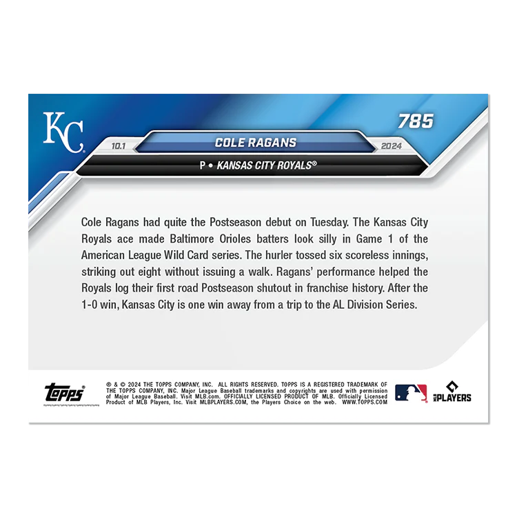Cole Ragans - 2024 MLB Topps NOW® Card 785