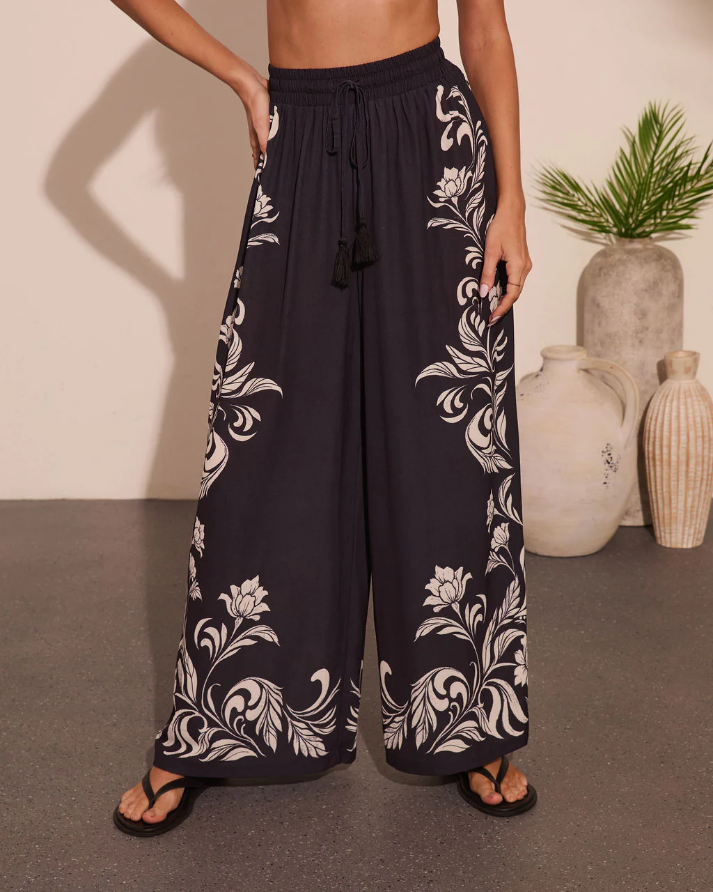 Korinna Floral Print Drawstring Wide Leg Pants