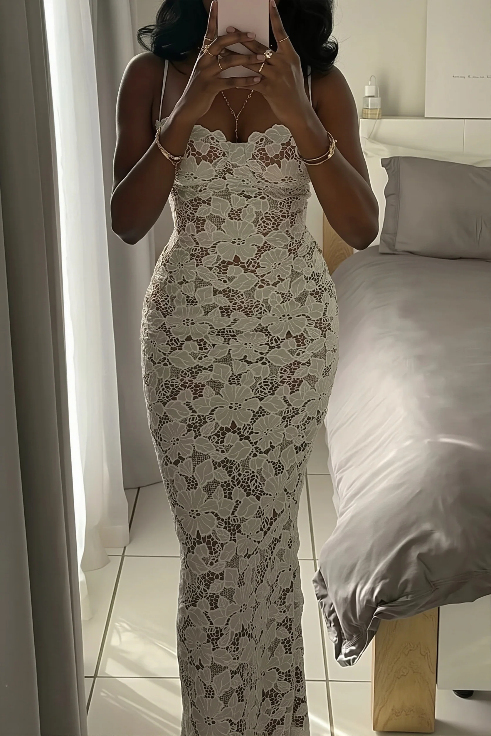 Tie Slim Split Lace Cami Maxi Dress