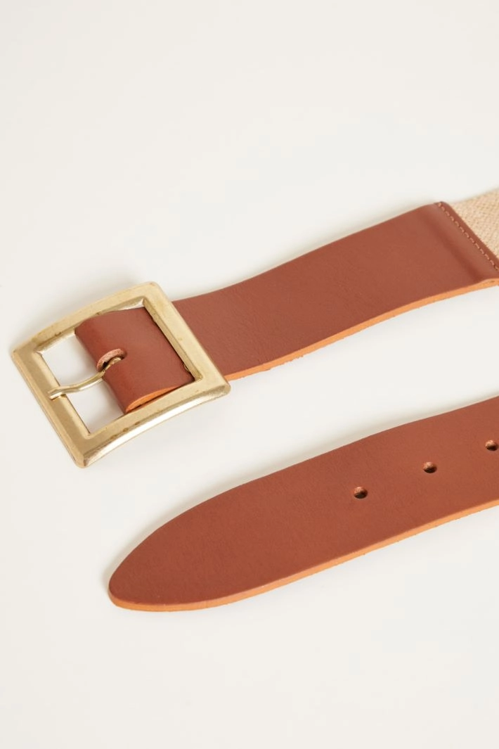 Mixed-material belt - BROWN BEIGE