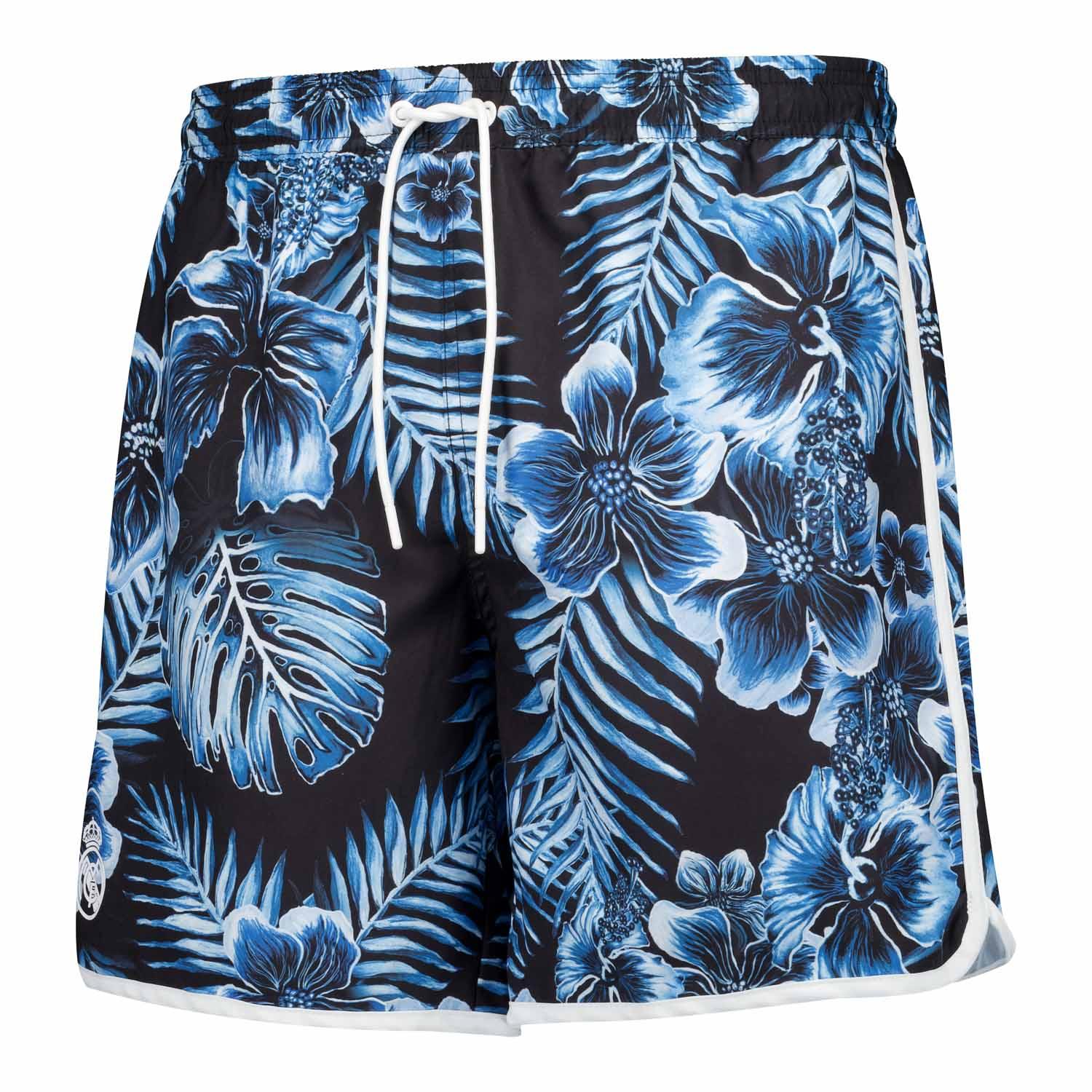 Mens Real Madrid Flower Print Blue Swimshorts