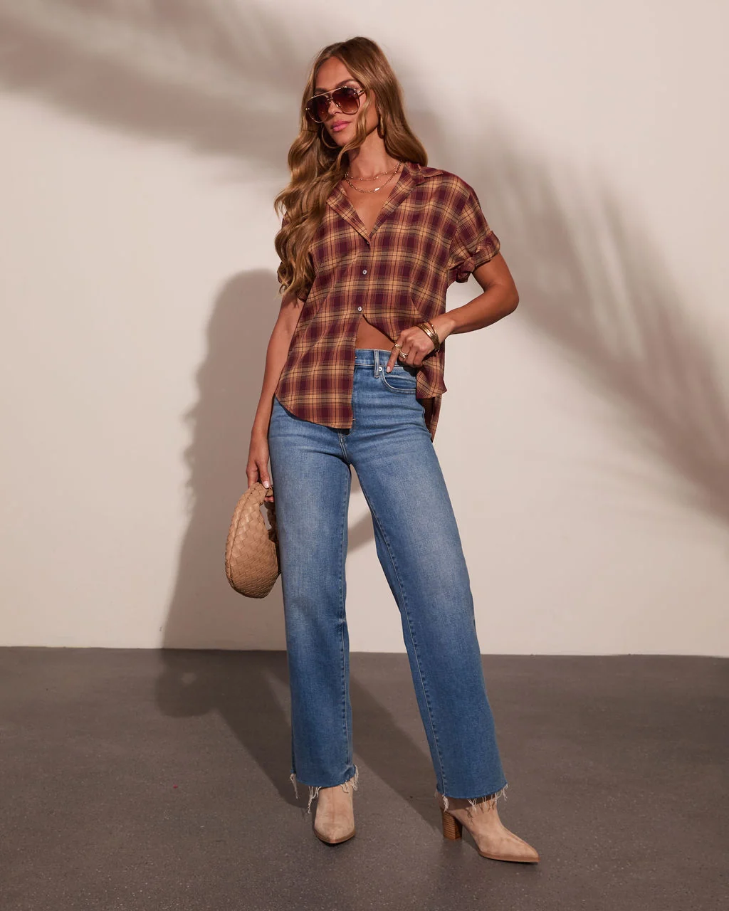 Daily Classic Plaid Short Sleeve Button Down Top