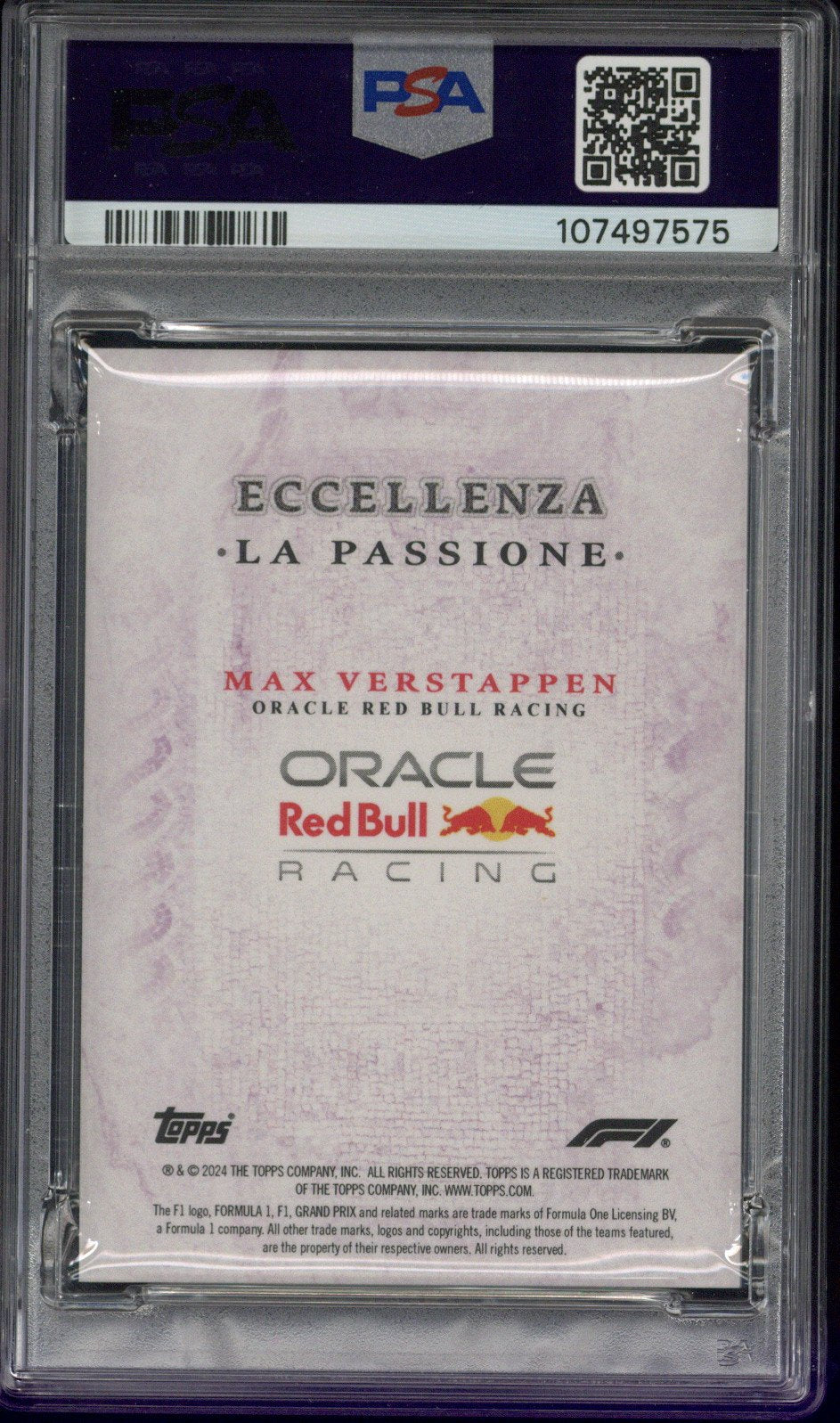 2024 Topps Eccellenza F1 Max Verstappen La Passione Purple /25 PSA 10