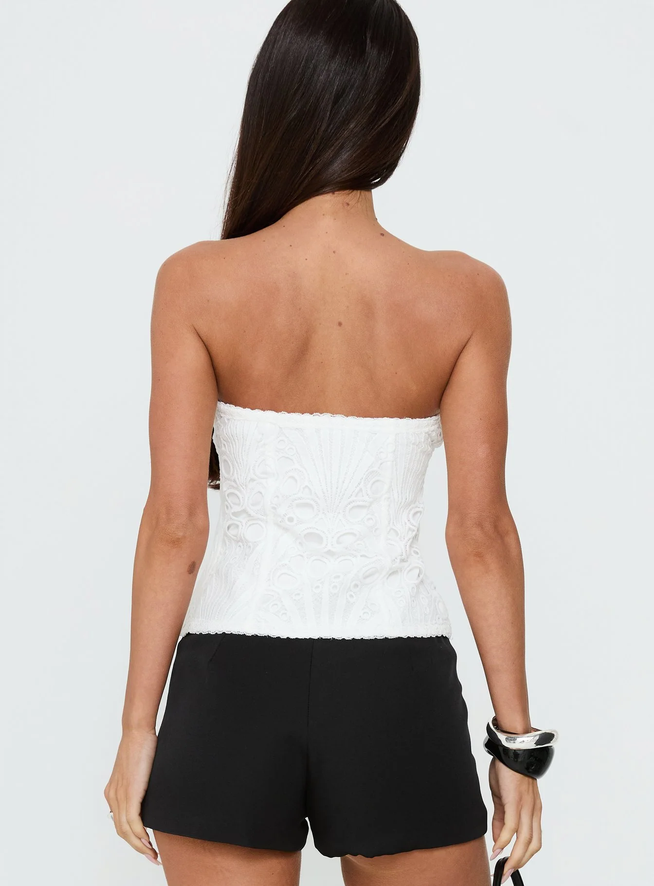 Day Glow Textured Strapless Top White