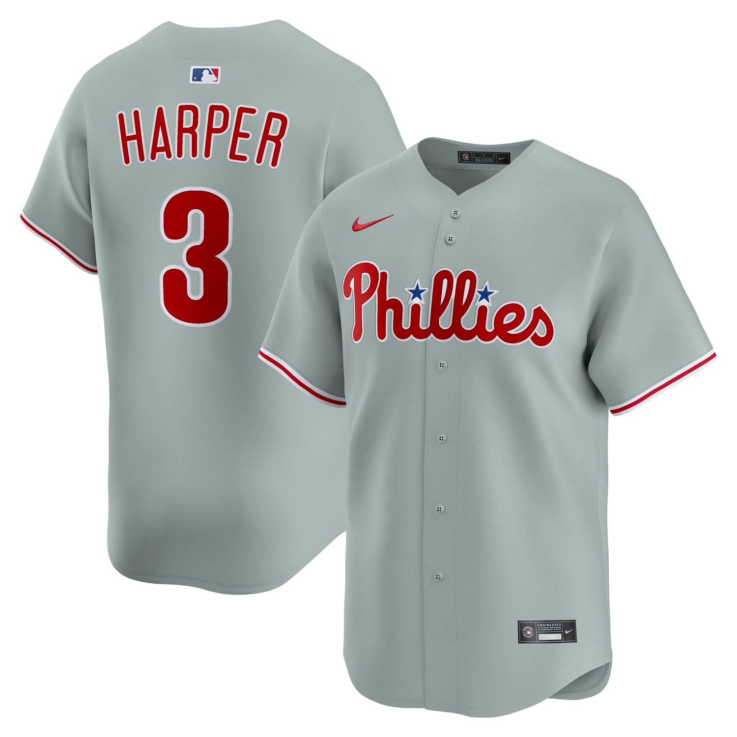 Bryce Harper #3 Philadelphia Phillies Nike Limited MLB Jersey Grey