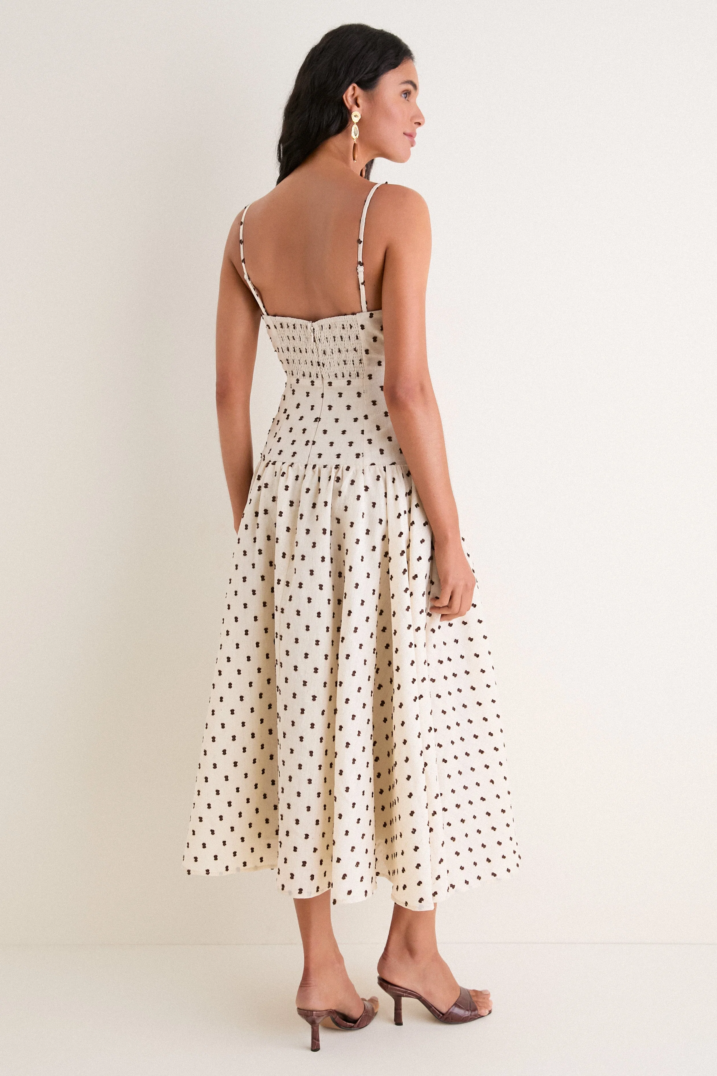 Tan & Brown Swiss Dot Tillie Maxi Dress