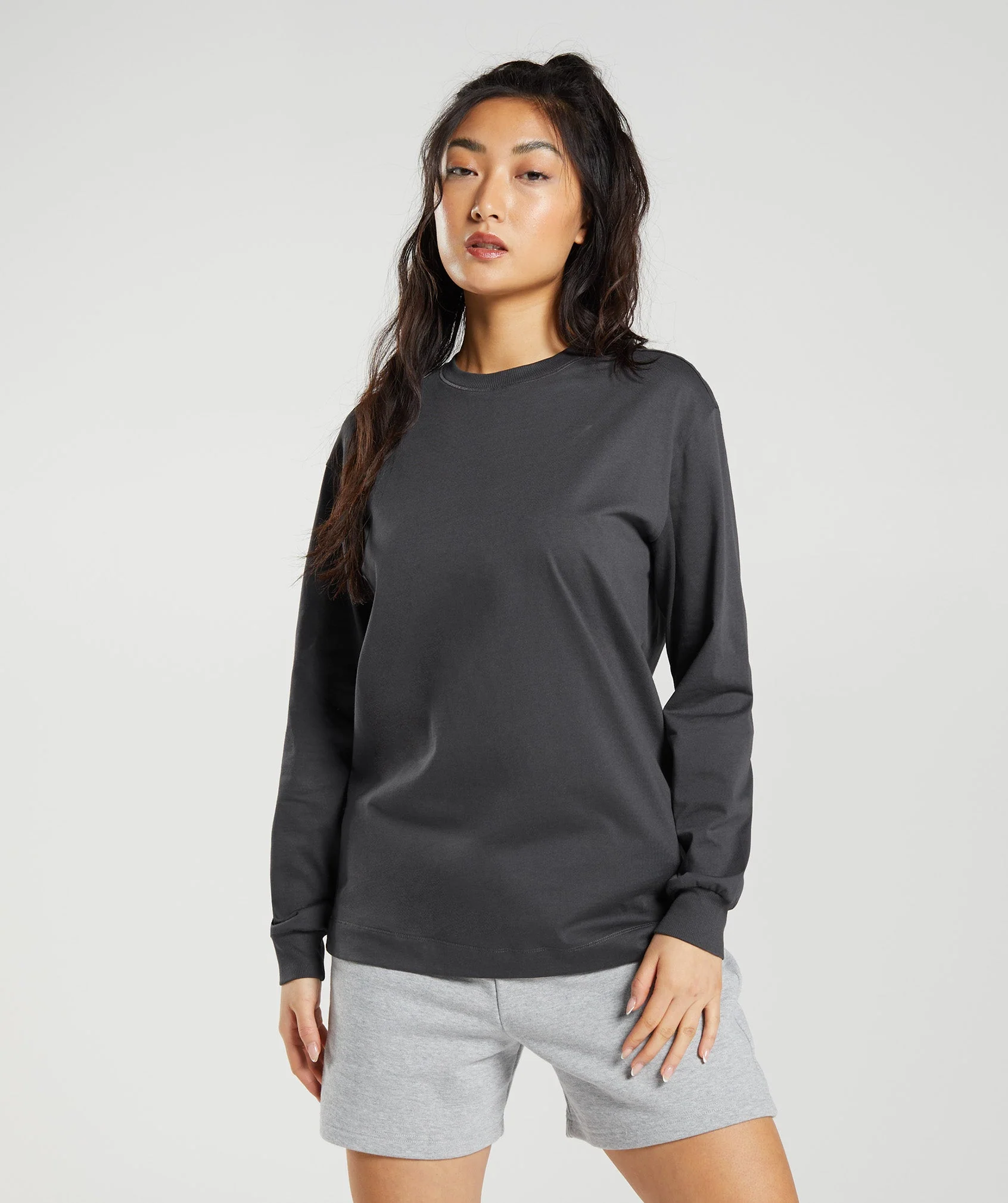 Cotton Oversized Long Sleeve Top Onyx Grey