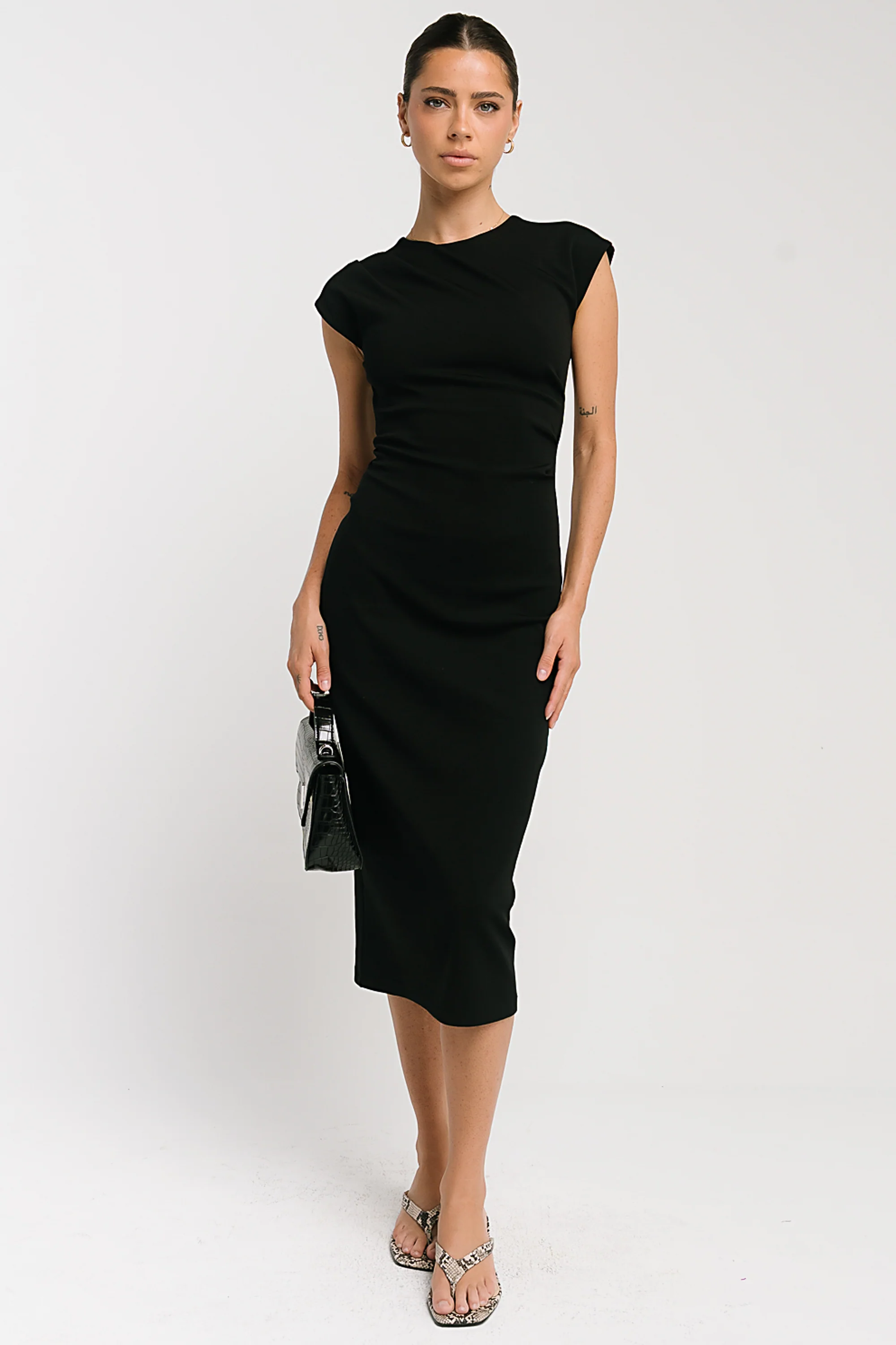 Ivy Fitted Midi Dress in Black