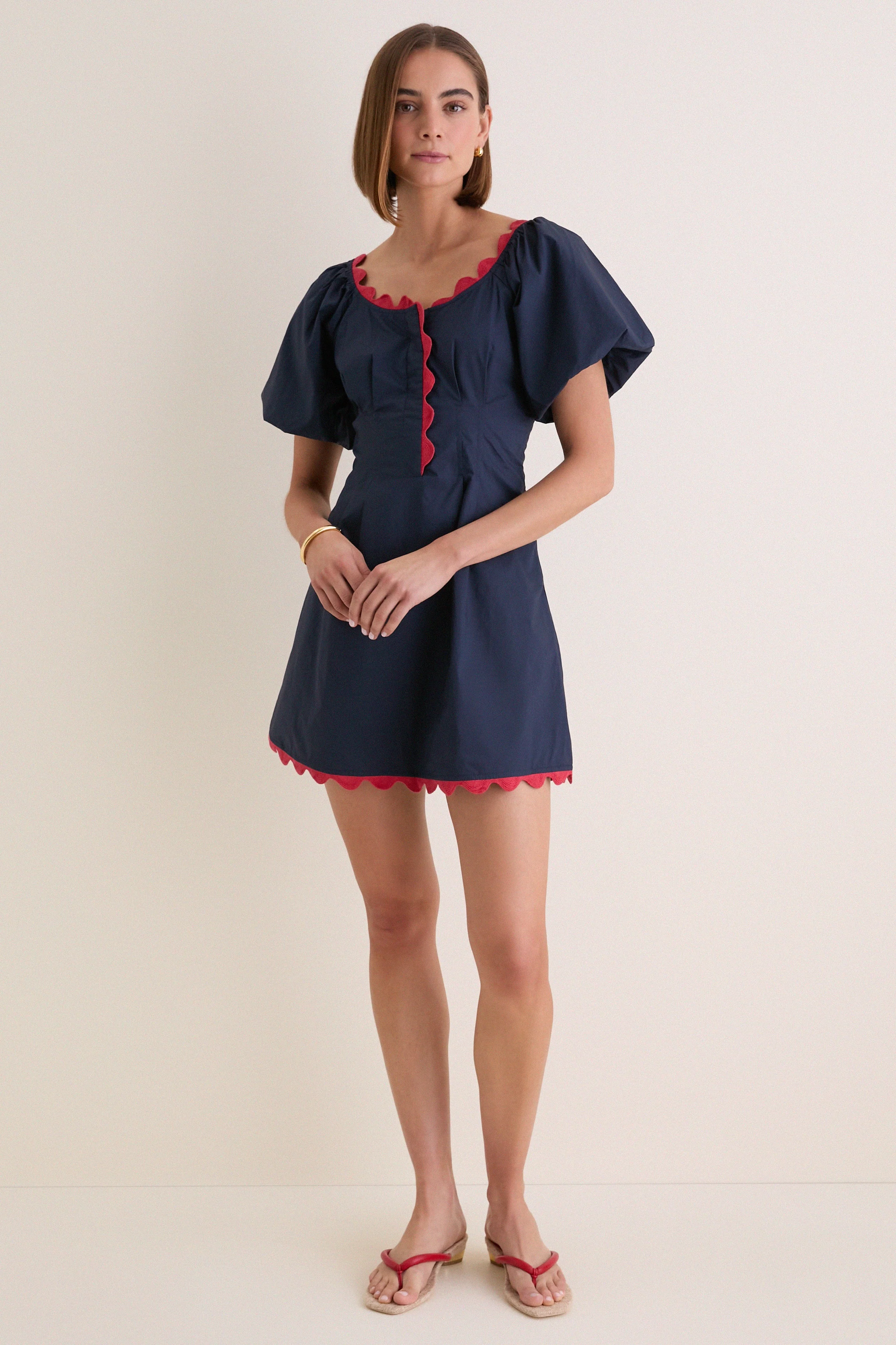 Navy and Red Ric Rac Daley Mini Dress