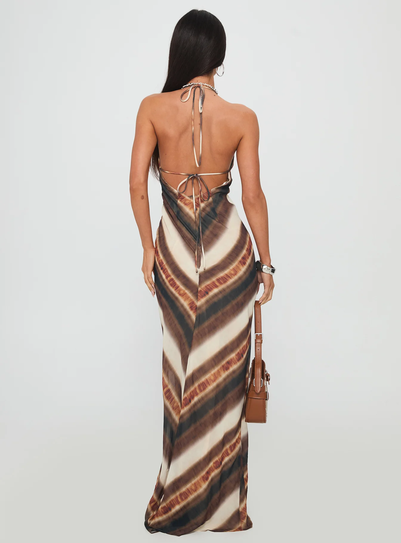 Esmira Halter Maxi Dress Brown Stripe