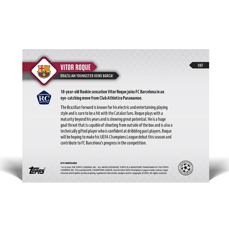 Topps UK - Vitor Roque - Brazilian youngster joins Barca! - UCL TOPPS NOW® Card #87