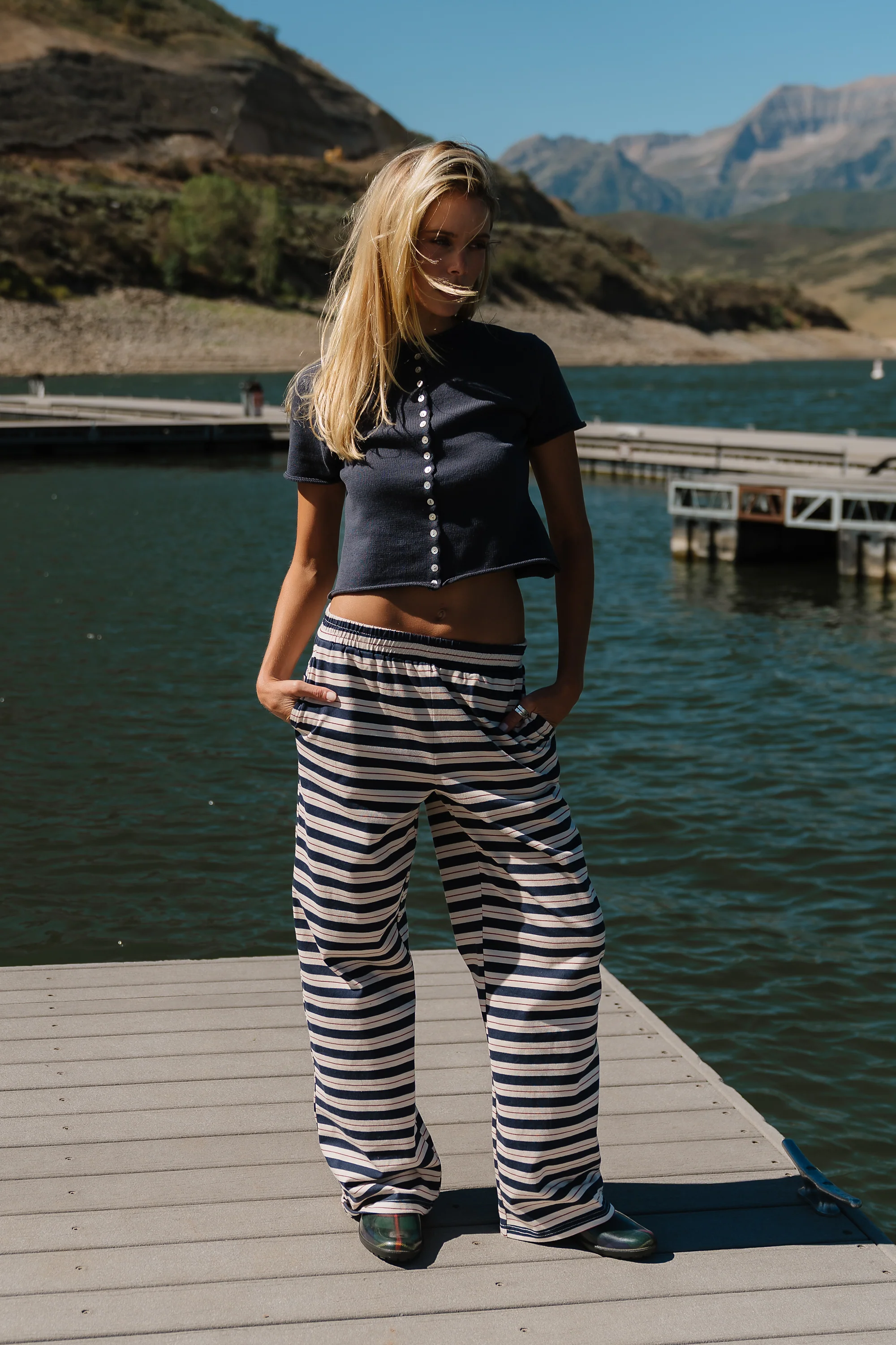 Jaxie Button Up Sweater Tee in Navy