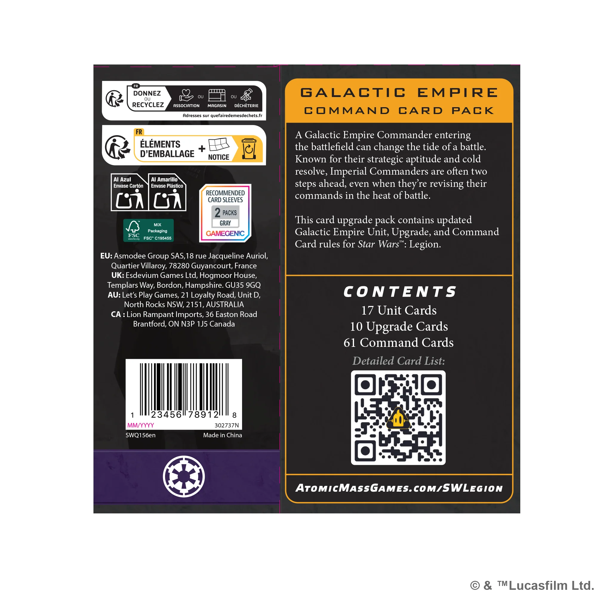 Star Wars: Legion - Galactic Empire Command Card Pack