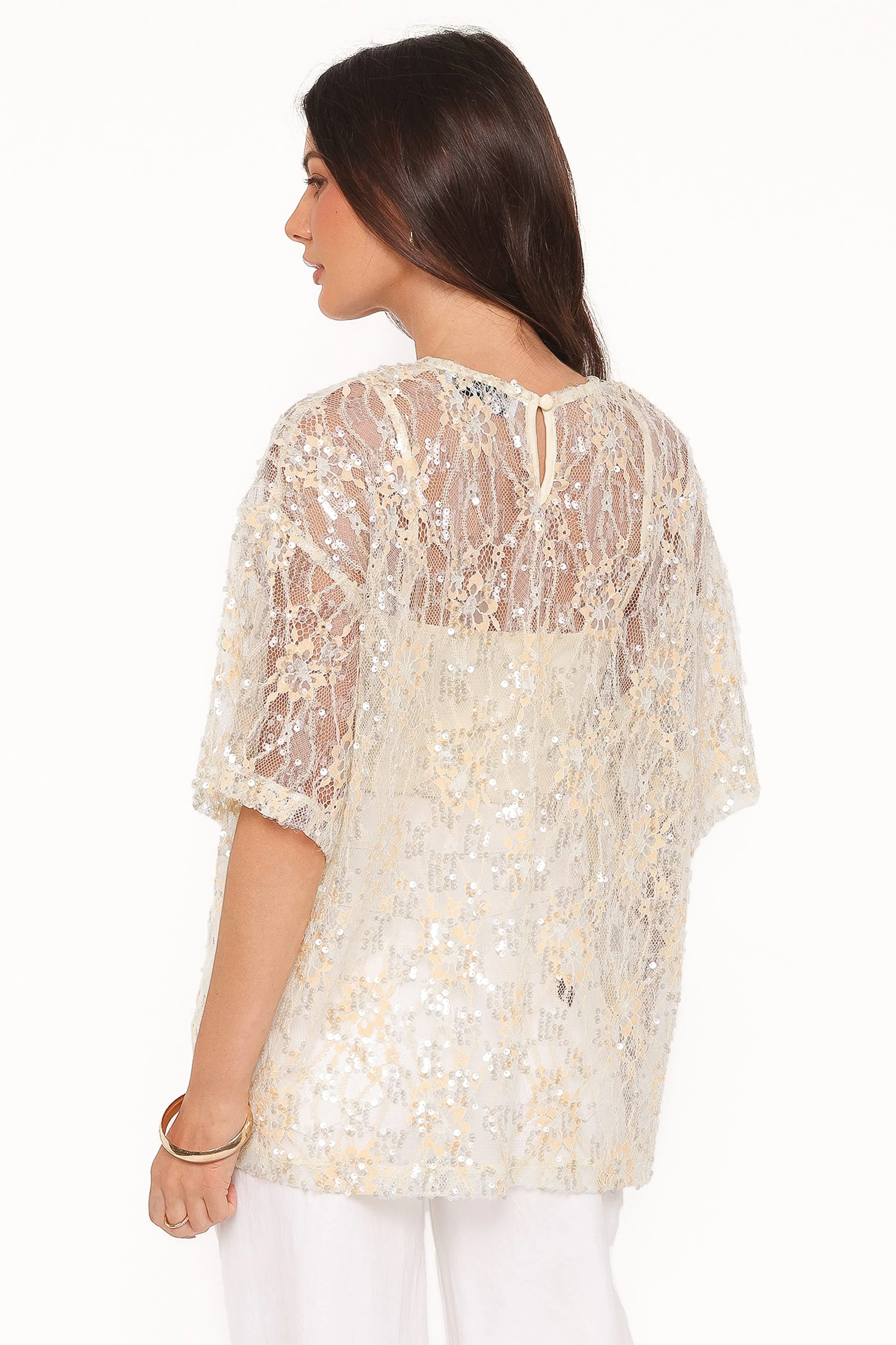 Yonder Sheer Lace Tee Top - Pale Yellow