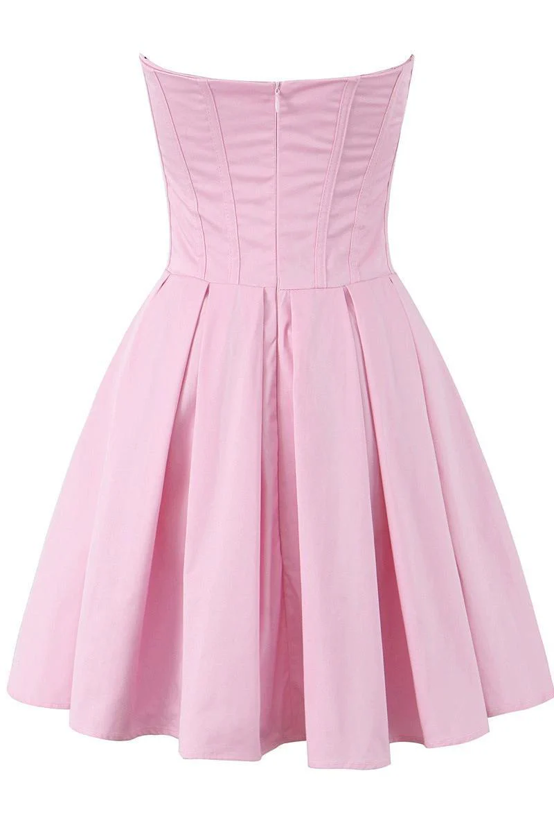 V-neck Pink Pleated Short Party Dress