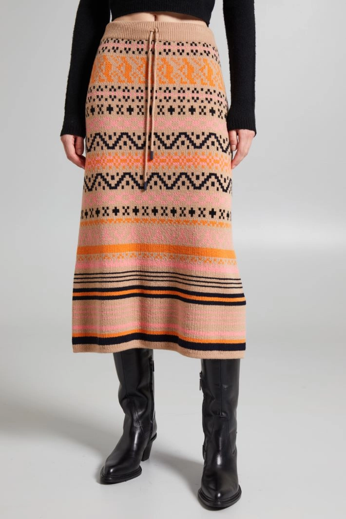 Inlaid midi skirt - BEIGE ORANGE PINK