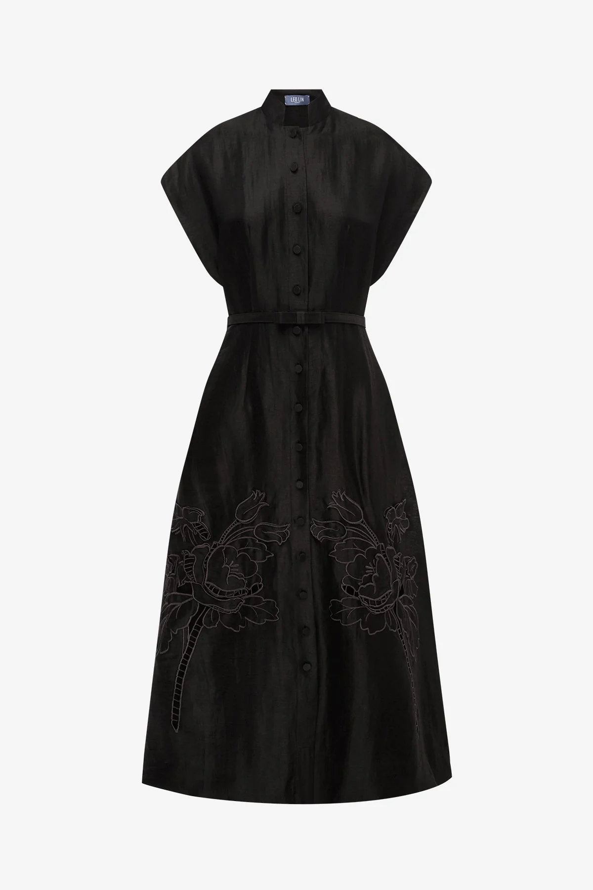 Aubrey Appliqué Shirt Midi Dress - Ebony
