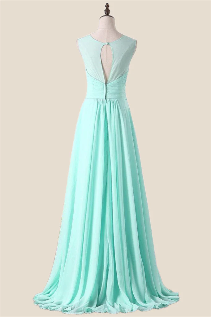 Aqua Chiffon A-line Long Bridesmaid Dress