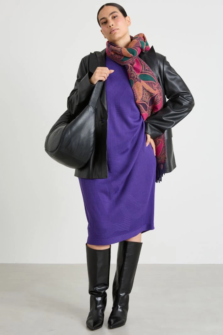 Knitted A-line Dress - PURPLE