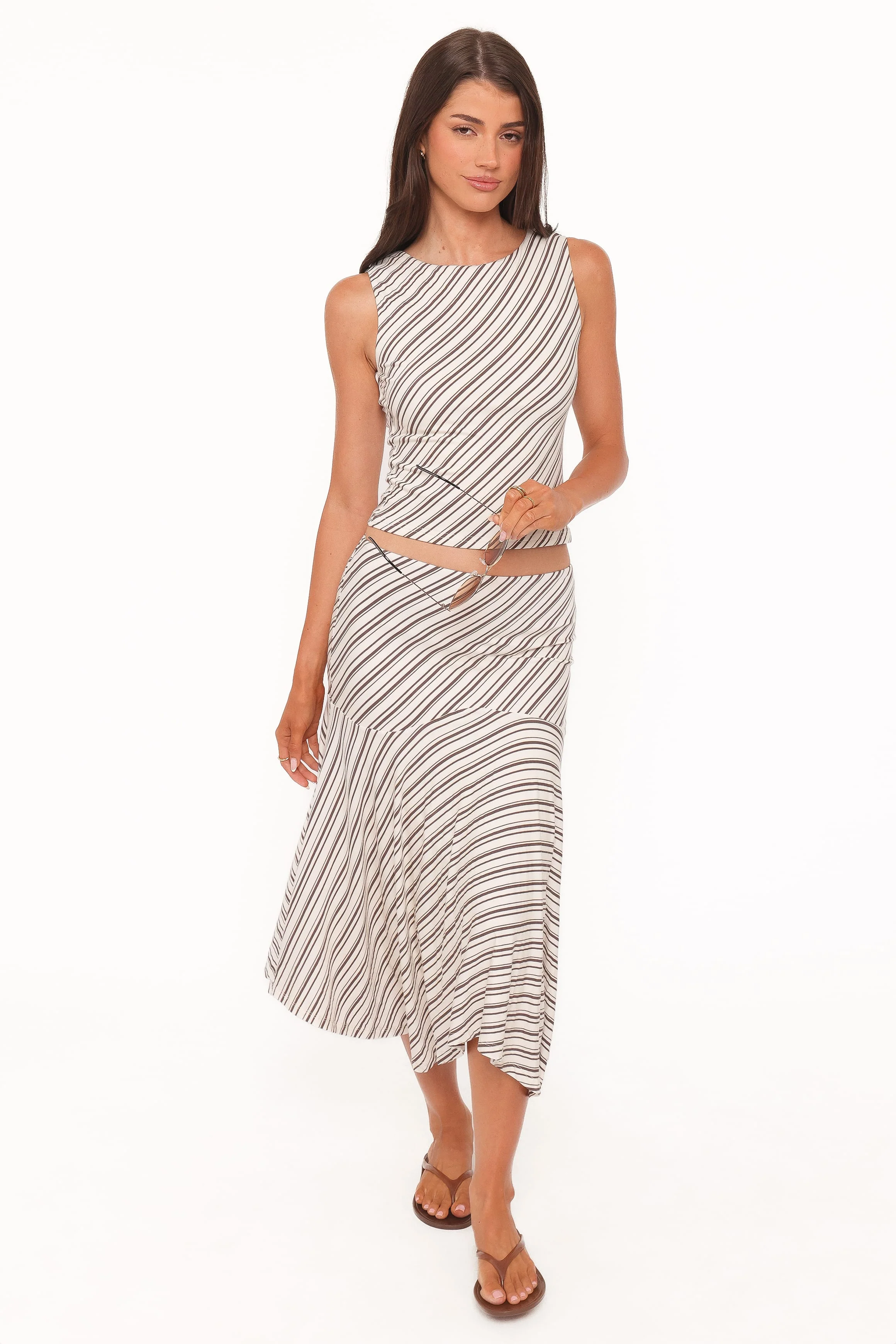 Amber Skirt Set - Cream/Brown Stripe